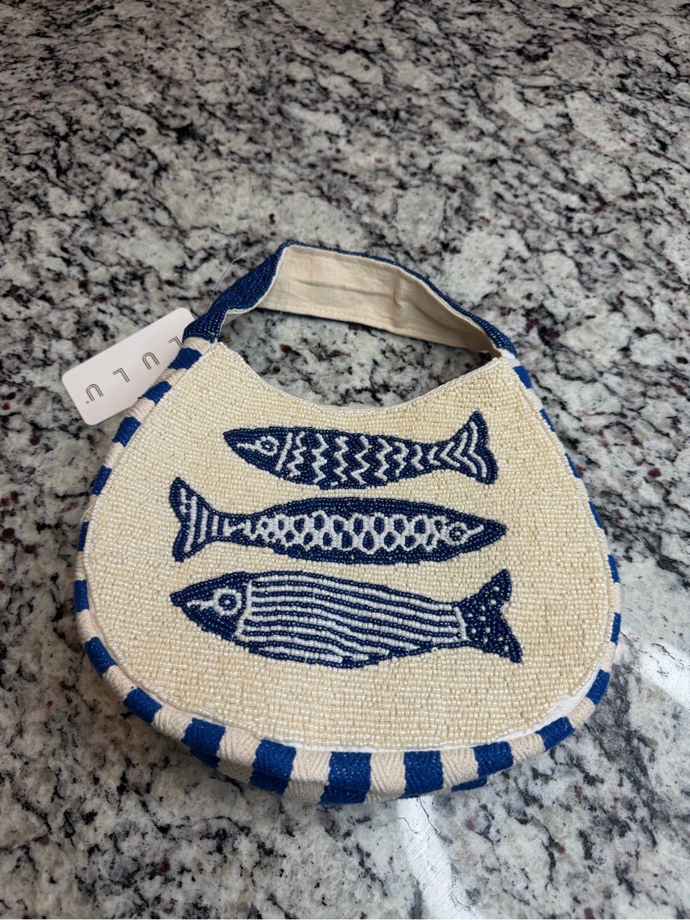 Lulu NWT Navy & Cream Beaded Fish Wristlet